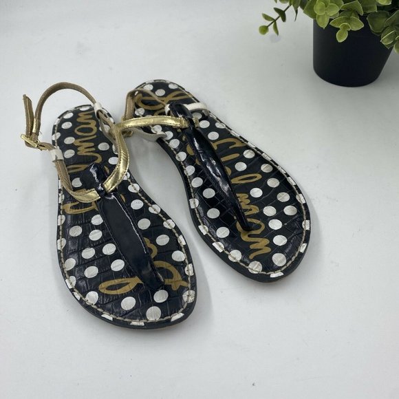 Sam Edelman Sz 8 Leather Sandals Black White Gold - Picture 3 of 6